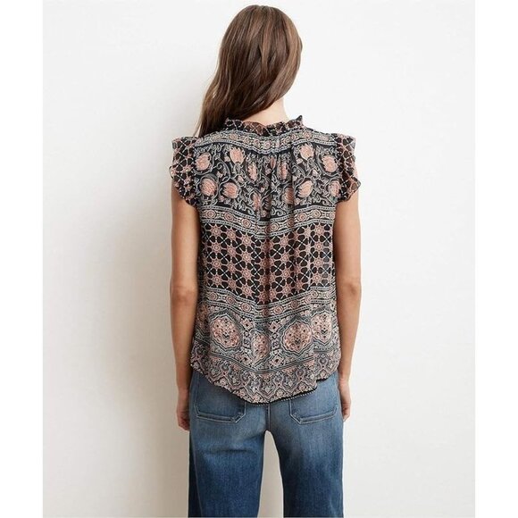 VELVET BY GRAHAM & SPENCER Kimora Monaco Floral Georgette Ruffle Blouse, Size S - Picture 2 of 11